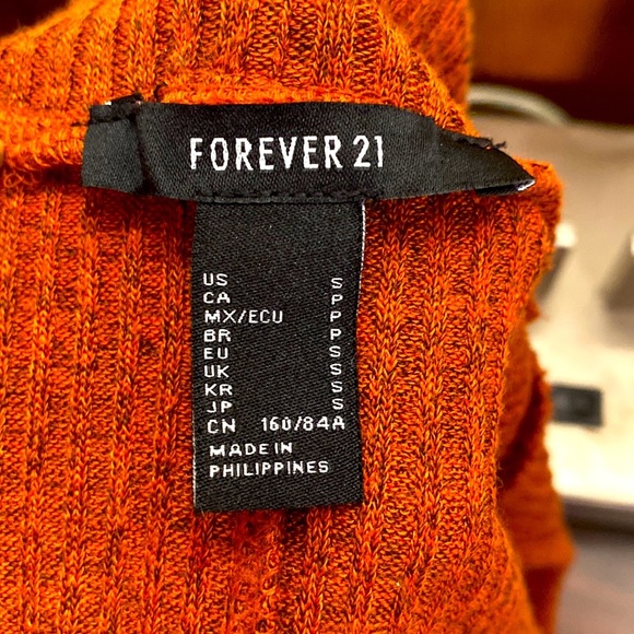 FOREVER 21 RIBBED SLEEVELESS MOCK TURTLENECK MINI DRESS ORANGE - Picture 4 of 11